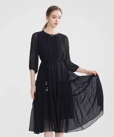 Summer Women's Commuter Belt Dress 2023 New Fashion Intellectualized Waist Slim Short Sleeve Mid length Dress